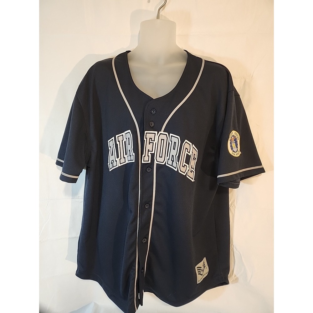 Rapid Dominance Men's Air Force Embroidered Navy Blue Baseball Jersey Size L